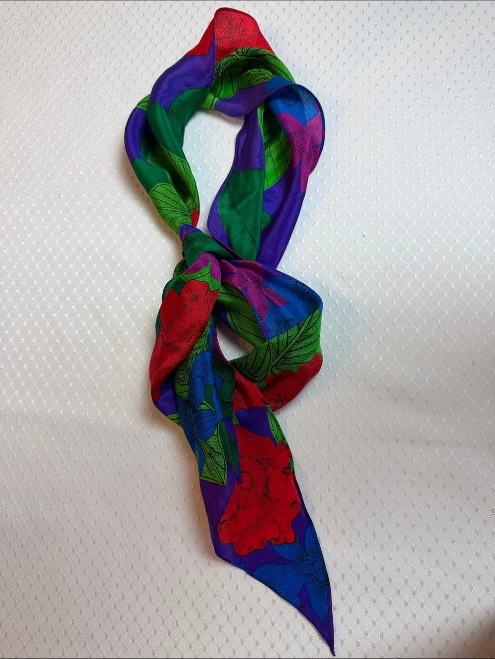 Liz Claiborne vintage 100% silk Bold Floral scarf in Purple, Green & Red